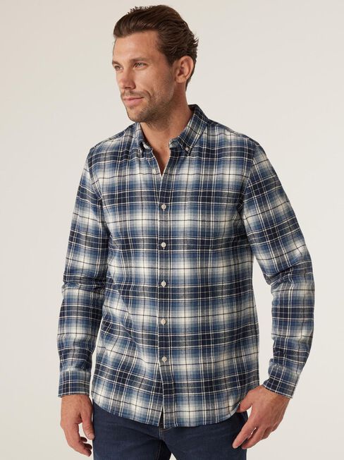 Joshua Brushed Long Sleeve Shirt, Blue/Cream Multi, hi-res