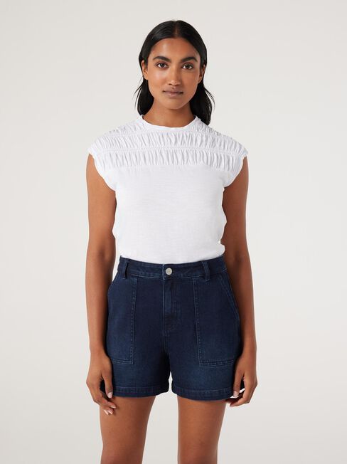 Ruby Rouched Jersey Top, White, hi-res