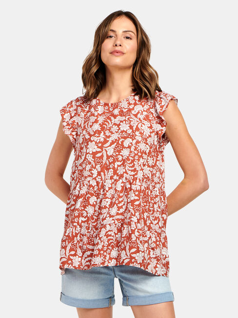 Lory Fril Sleeve Top, Floral, hi-res