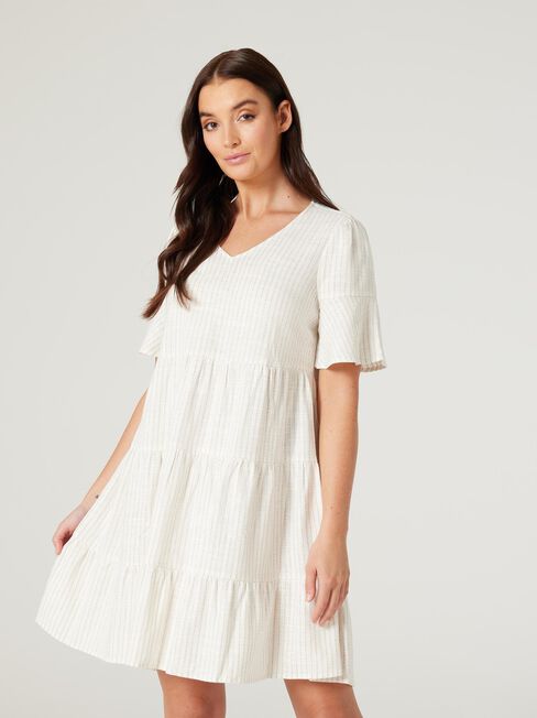 Lilah Tiered Dress, Oat Stripe, hi-res