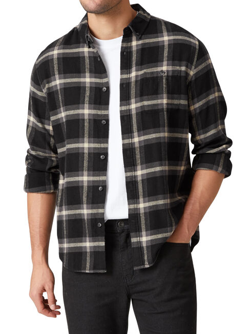 Cordova Long Sleeve Check Flannelette Shirt, Black, hi-res