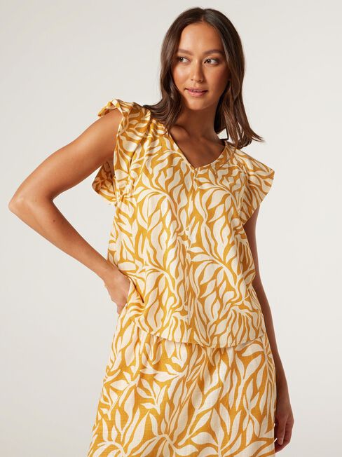 Kourt Flutter Slv Top, Golden Leaf, hi-res