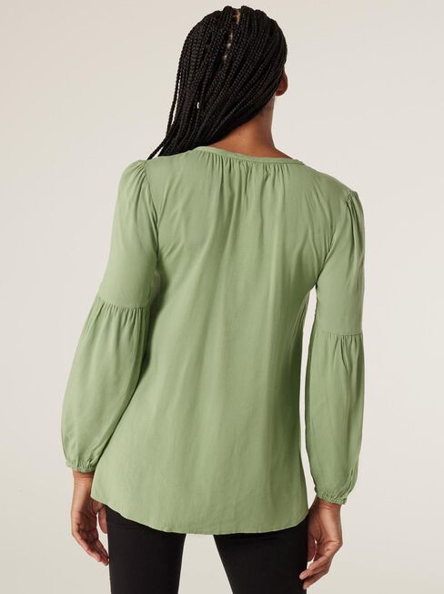Ella Button Closure Long Sleeve Maternity Blouse, Sage, hi-res