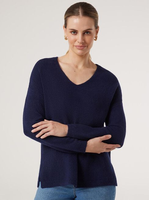Avery V-Neck Knit, Blue, hi-res
