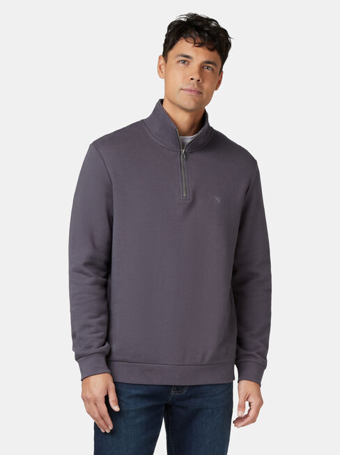 Butler Zip Neck Sweat, Grey, hi-res