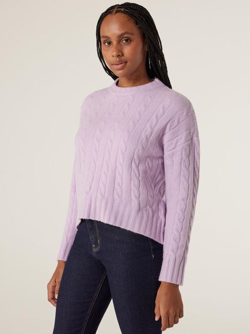 Allegra Cable Pullover Knit, Lilac Marle, hi-res