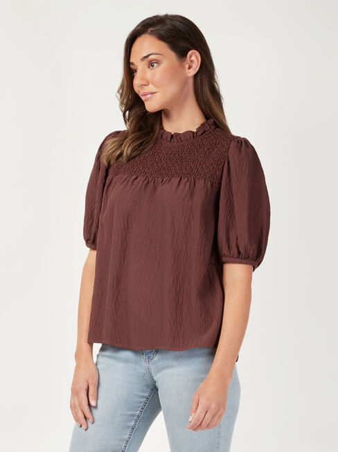 Francesca Puff Sleeve Top, Brown, hi-res