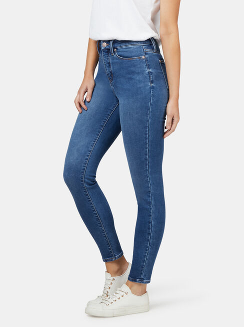 Feather Touch Mid Waisted Skinny 7/8 Jeans Mid Indigo, Mid Indigo, hi-res