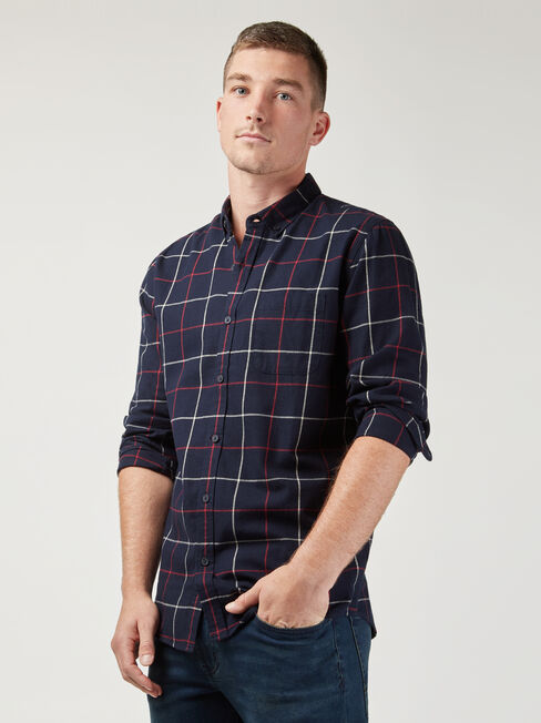 Roman Brushed Check Shirt, Blue, hi-res