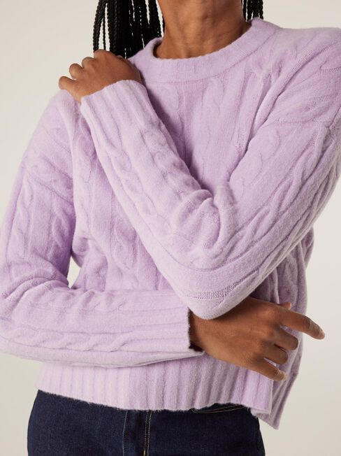 Allegra Cable Pullover Knit, Lilac Marle, hi-res