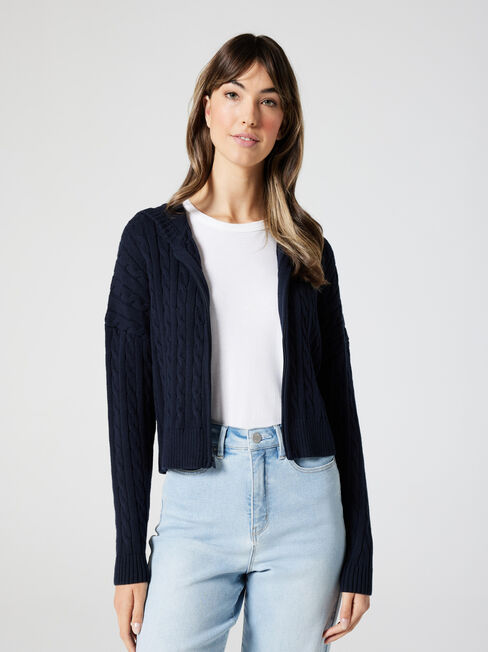 Celia Zip Thru Hooded Knit, Ink, hi-res