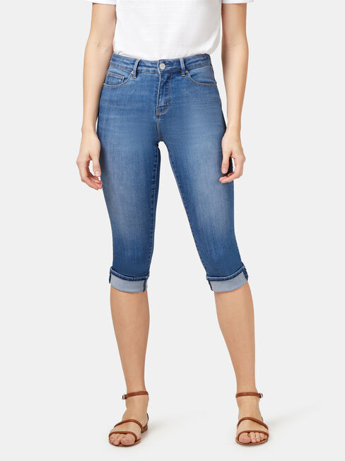 Aggie Mid Waisted Pedal Pusher, Mid Indigo, hi-res