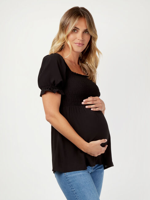 Bonnie Shirred Maternity Top, Black, hi-res