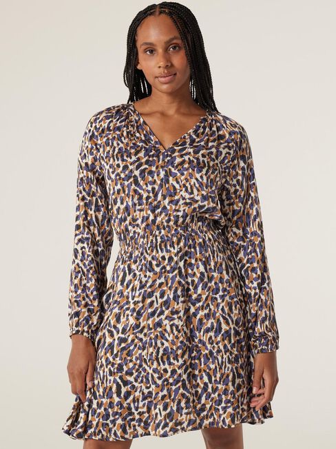 Nicki Shirred Waist Dress, Blurred Animal, hi-res