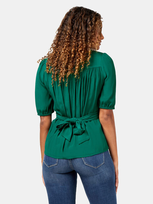 Judy Tie Waist Blouse, Green, hi-res