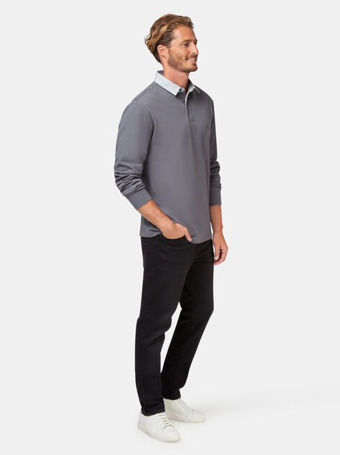 Hamish Long Sleeve Rugby Polo, Grey, hi-res