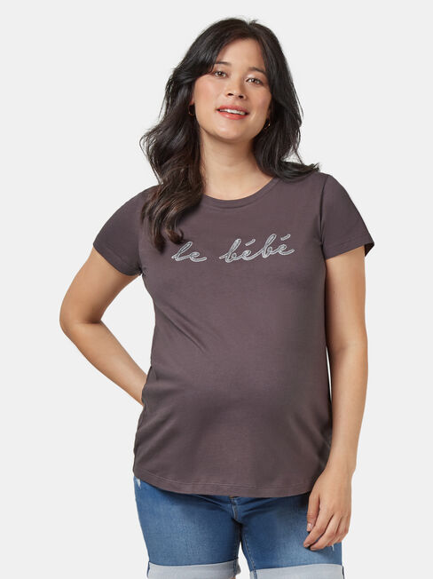 Amore Maternity Slogan Tee, Grey, hi-res