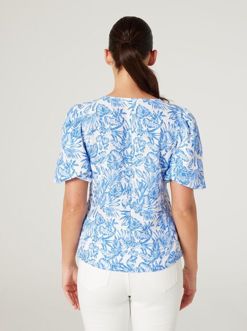 Carla Puff Sleeve Top, Blue Botanical, hi-res