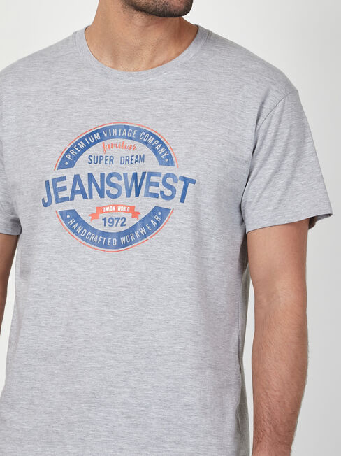 SS Jeanswest Logo Print Crew Tee, Grey, hi-res