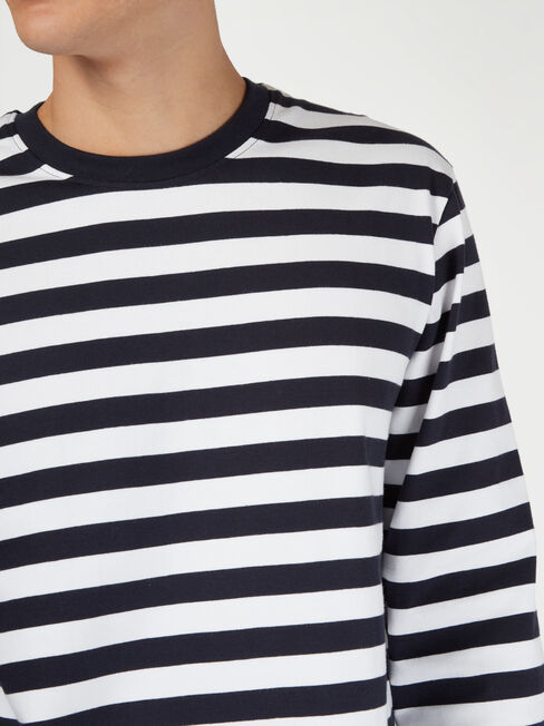 LS Wilton Stripe Crew Tee, White, hi-res