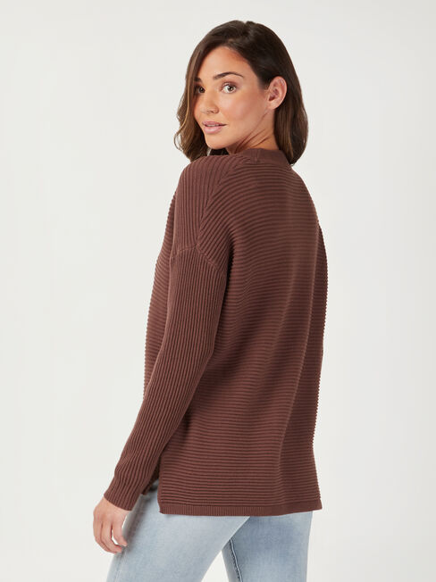 Sophia Cotton Ottoman Pullover, Brown, hi-res
