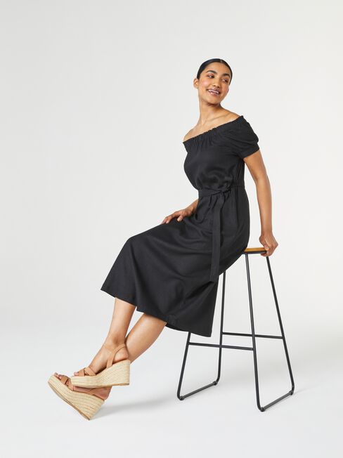 Bardot Off The Shoulder Dress, Black, hi-res