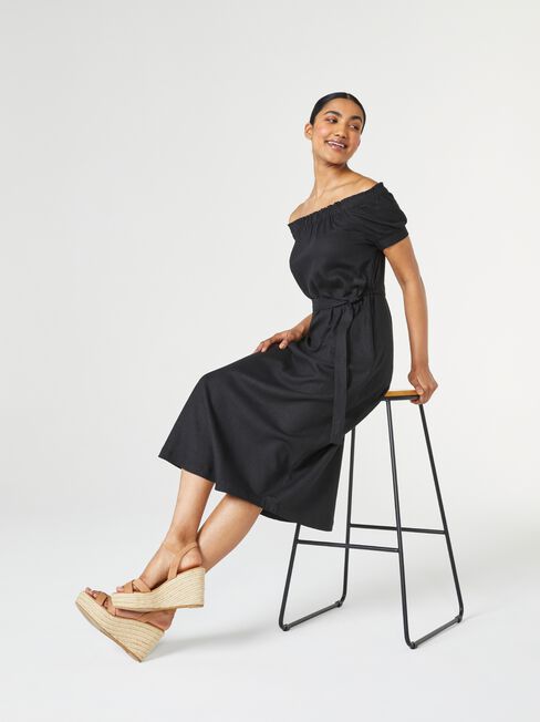 Bardot Off The Shoulder Dress, Black, hi-res