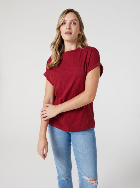 Drop Shoulder Tee, Berry, hi-res