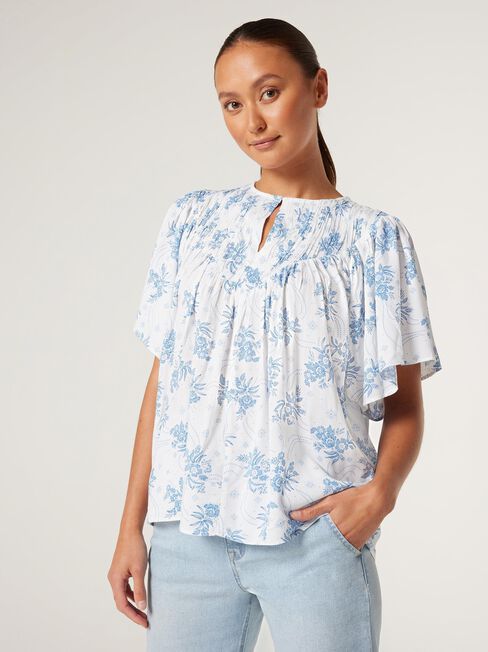 Wren Flutter Slv Top, Santorini Floral, hi-res