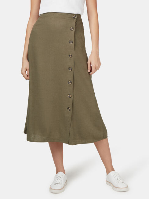 Daisy Button Front Skirt, Green, hi-res