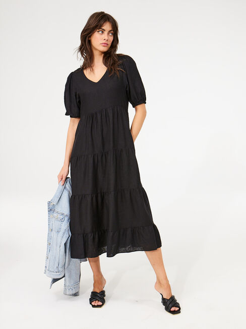 Sonny V-Neck Dress, Black, hi-res