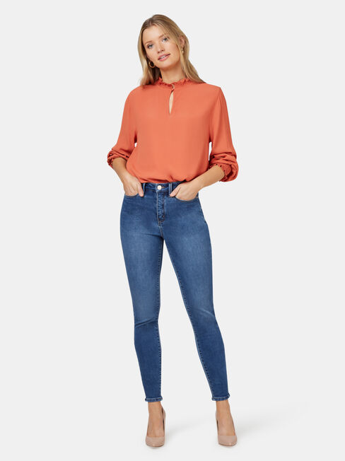Freya Frill High Neck Top, Orange, hi-res