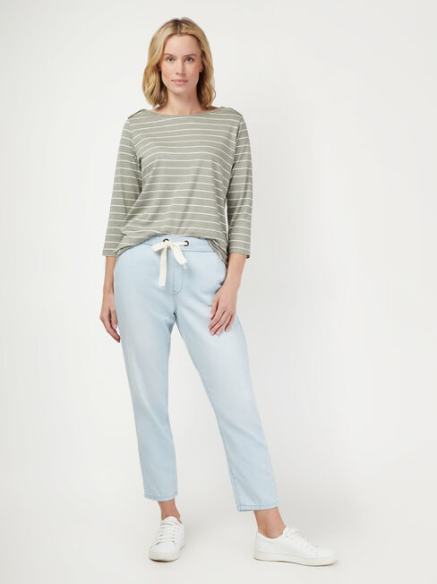 Essential Boatneck Tee, Green Stripe, hi-res