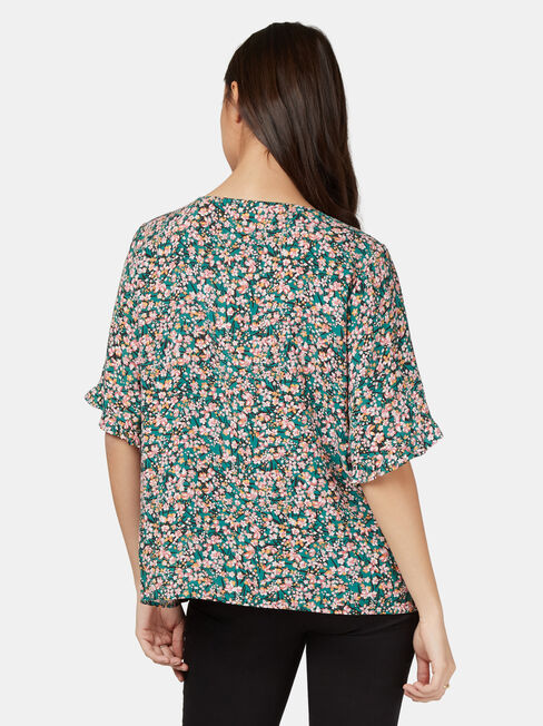 Tia Short Sleeve Peasant Top, Green, hi-res