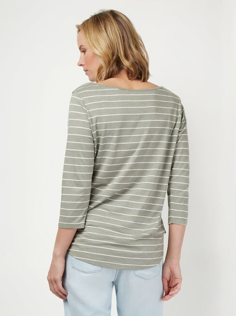 Essential Boatneck Tee, Green Stripe, hi-res