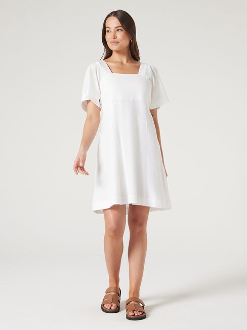 Victoria Flutter Sleeve Dress, White, hi-res