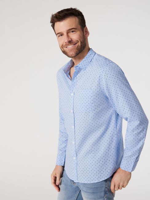 LS Reign Print Linen Shirt, Blue, hi-res