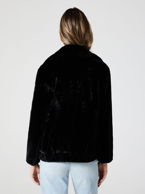 Dina Teddy Bomber Jacket, Black, hi-res