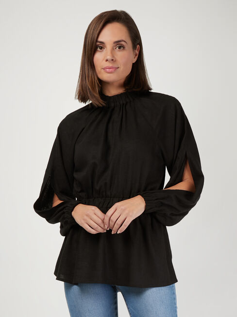 Jasmine Split Sleeve Blouse, Black, hi-res