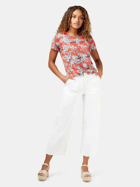 Emma Twist Front Printed Tee, Red, hi-res