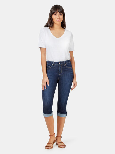 Aggie Mid Waisted Pedal Pusher, Dark Indigo, hi-res