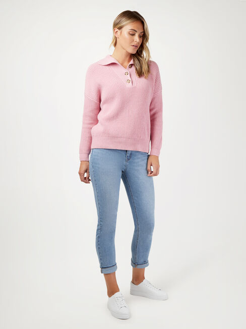Rach Half Button Pullover, Pink, hi-res