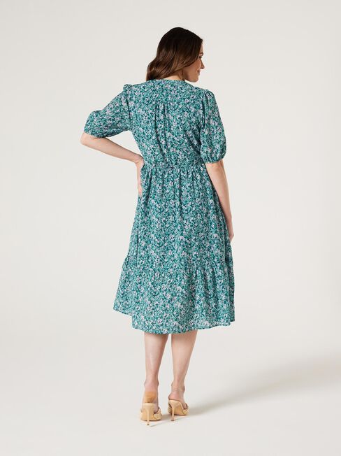 Inessa Flowy Dress, Green Blossom, hi-res