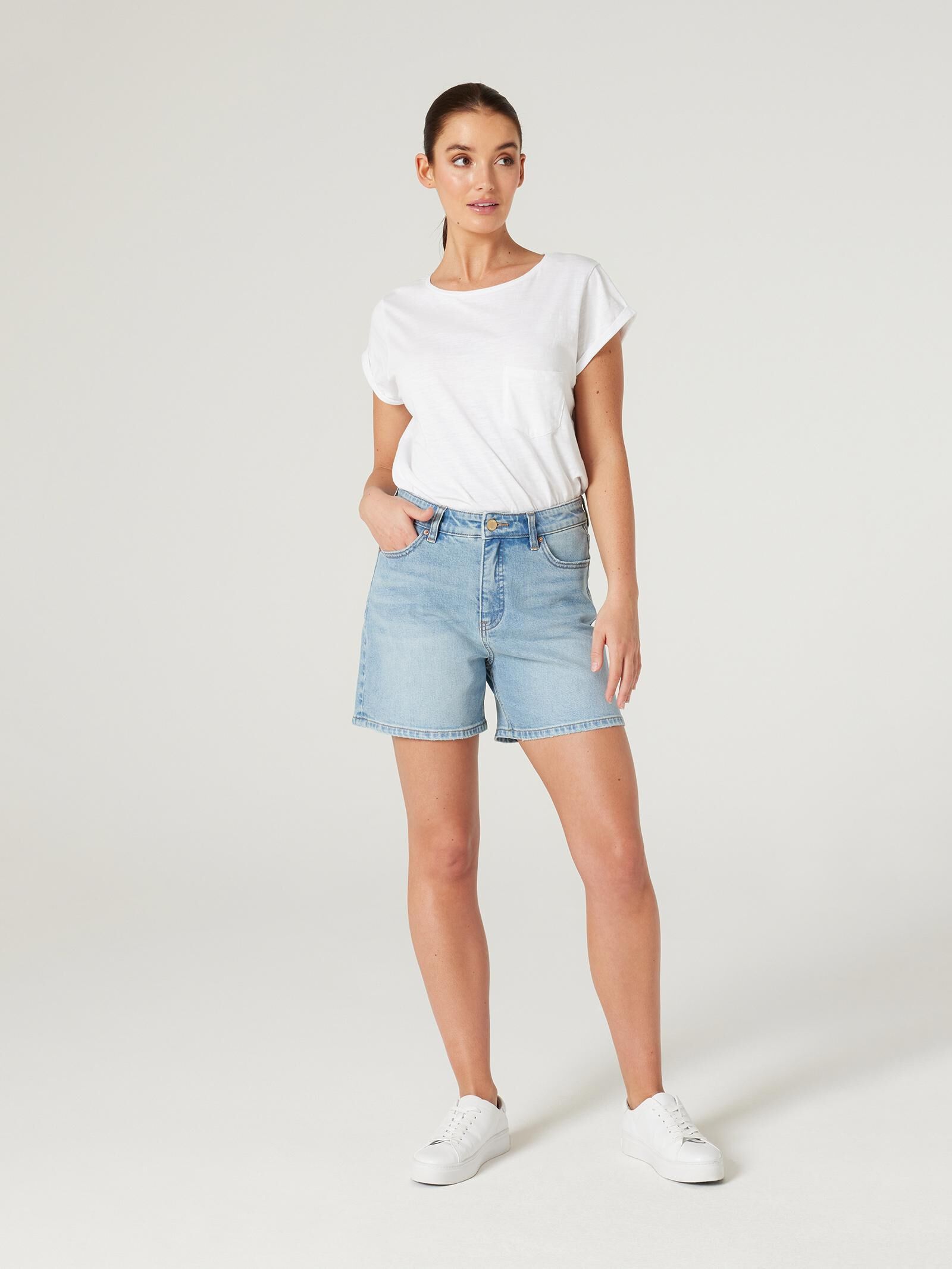 Grey high waisted denim sale shorts