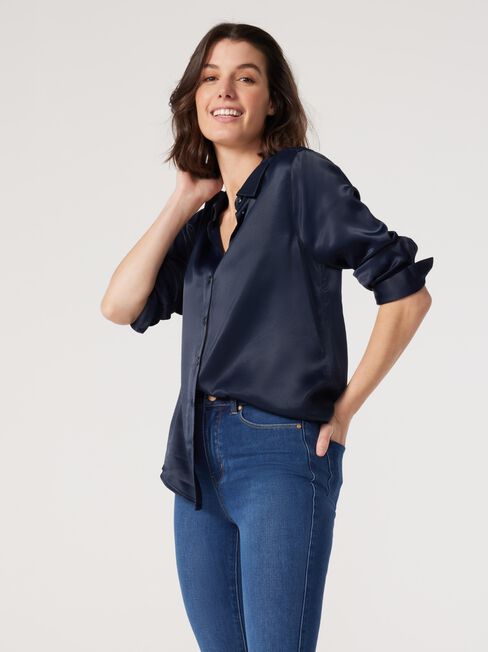 Katia Satin Shirt, Blue, hi-res
