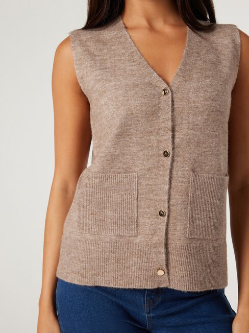 Havana Button Front Vest, Taupe, hi-res