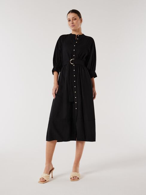 Coco A-Line Linen Dress, Black, hi-res