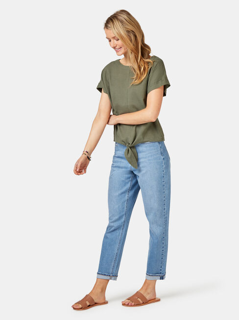 Luna Linen Blend Top, Green, hi-res