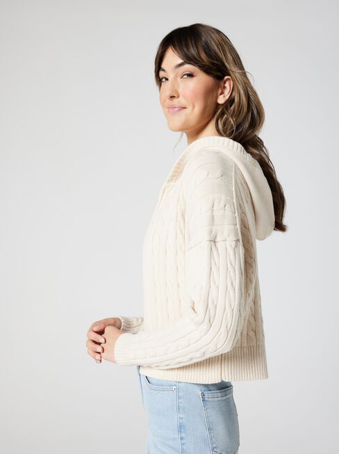 Celia Zip Thru Hooded Knit, Brown, hi-res