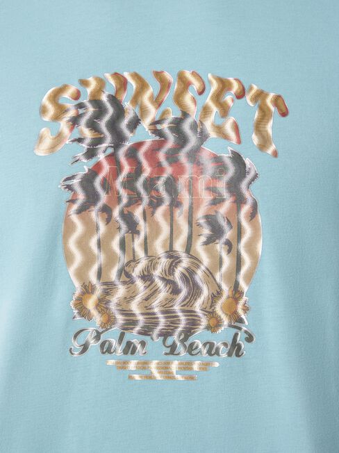 SS Sunset Print Crew Tee, Surf Blue , hi-res